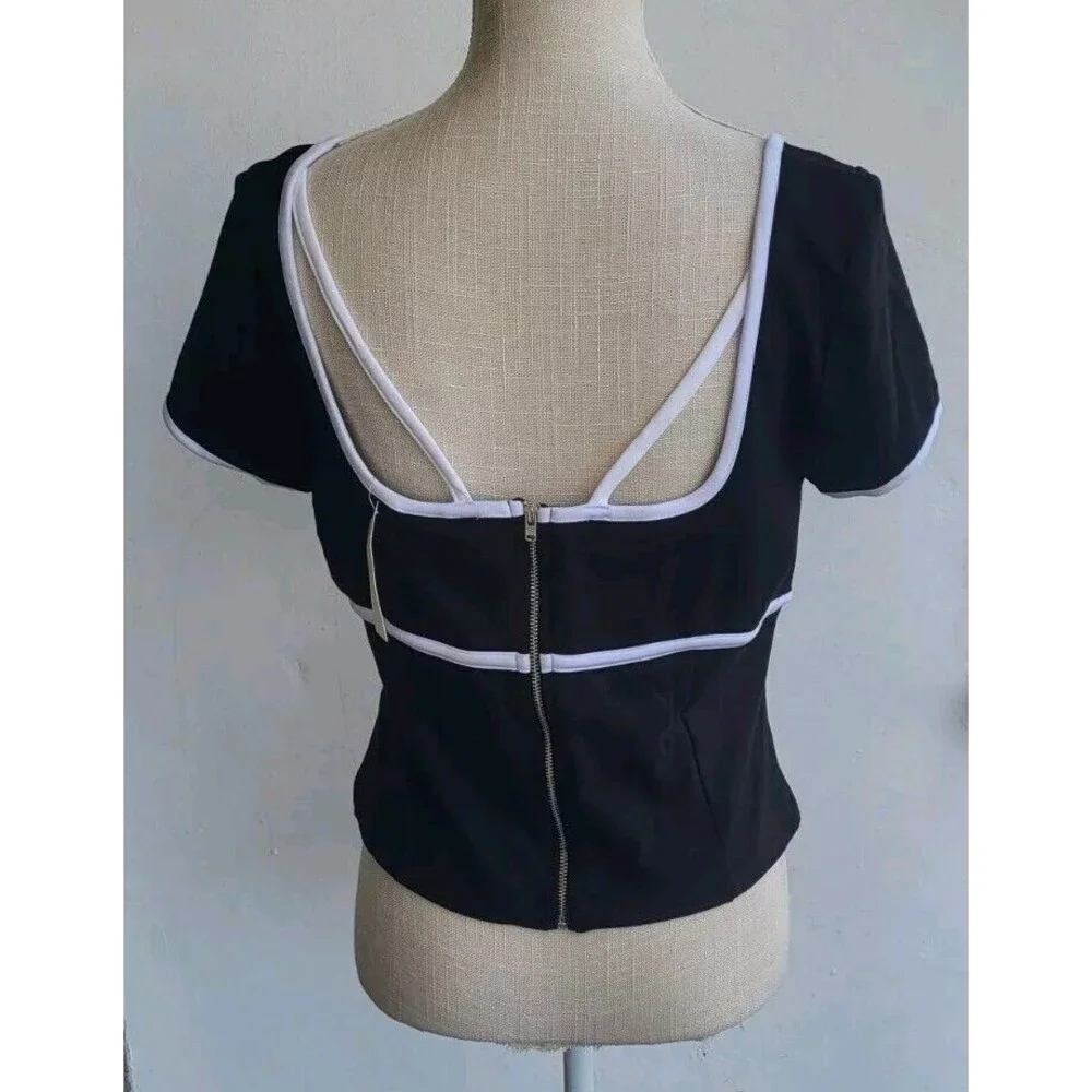 Maeve By Anthropologie Sweetheart Ponte Crop Top Black White Rockabilly  Size L - Picture 4 of 11